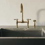 Unlacquered Brass Bridge Kitchen Faucet with Side Sprayer – Farmhouse Sink Mixer Tap, Solid Brass Fixture