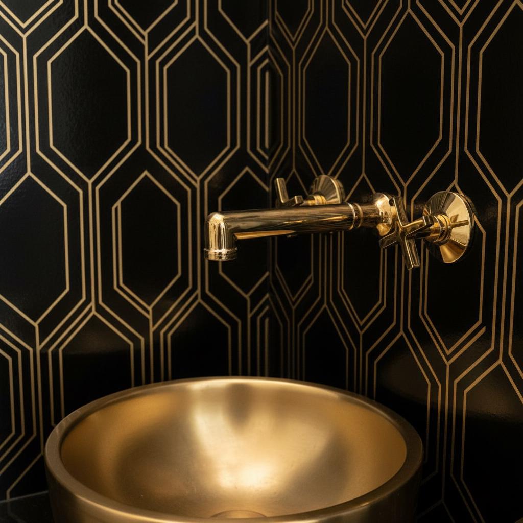 Unlacquered Solid Brass Wall Mount Faucet – Modern Cross Handle Bathroom or Vanity Sink Tap