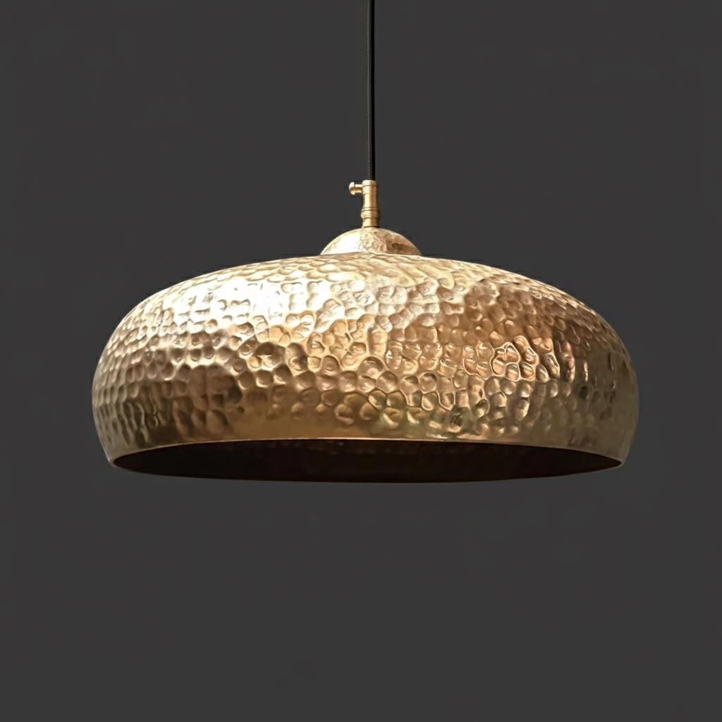 Handmade Hammered Brass Dome Pendant Light Solid Metal Ceiling Fixture Modern Interior Lighting