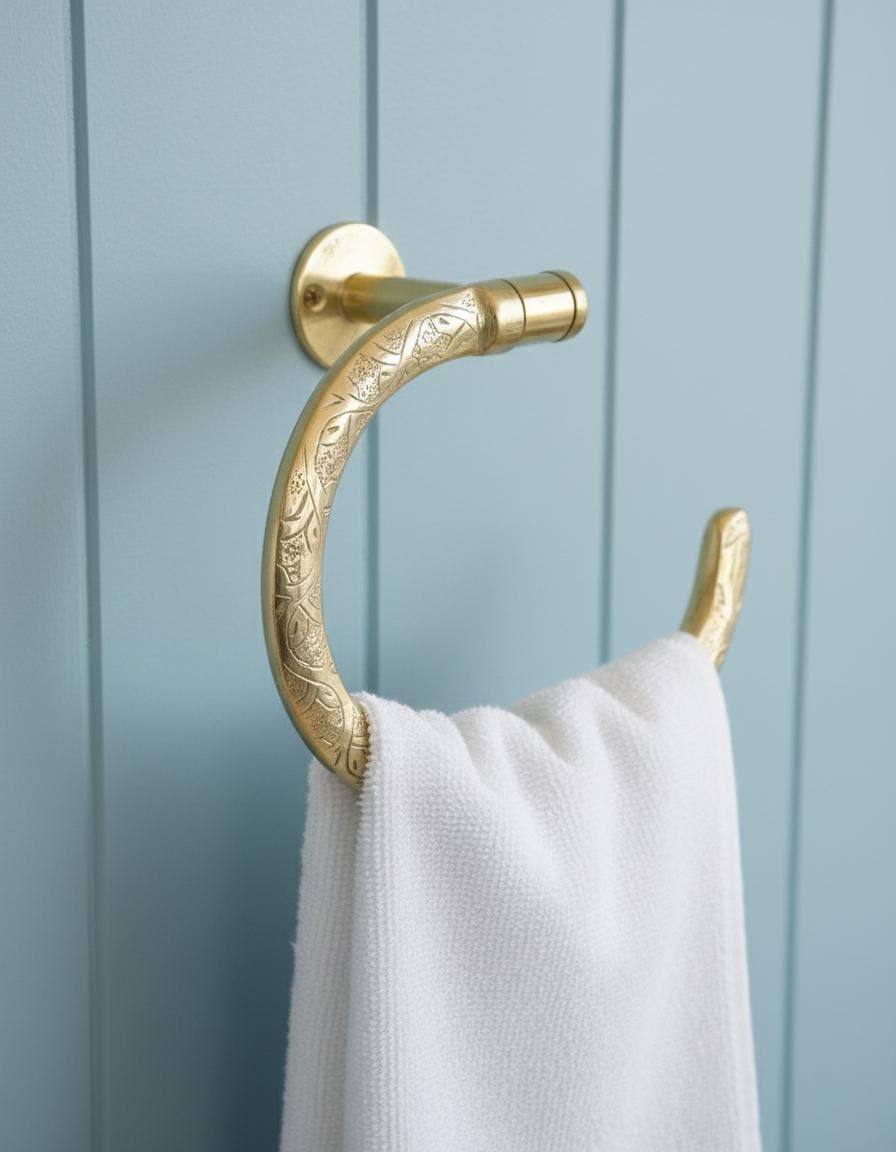 Hand-Engraved Unlacquered Brass Towel Ring – Wall Mount Bathroom Holder