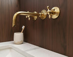 Unlacquered Solid Brass Hammered Wall Mount Faucet – Handmade Cross Handle Bathroom Mixer