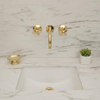 Unlacquered Brass Wall-Mount Faucet – Handmade Solid Brass Bathroom Sink Mixer with Cross Handles