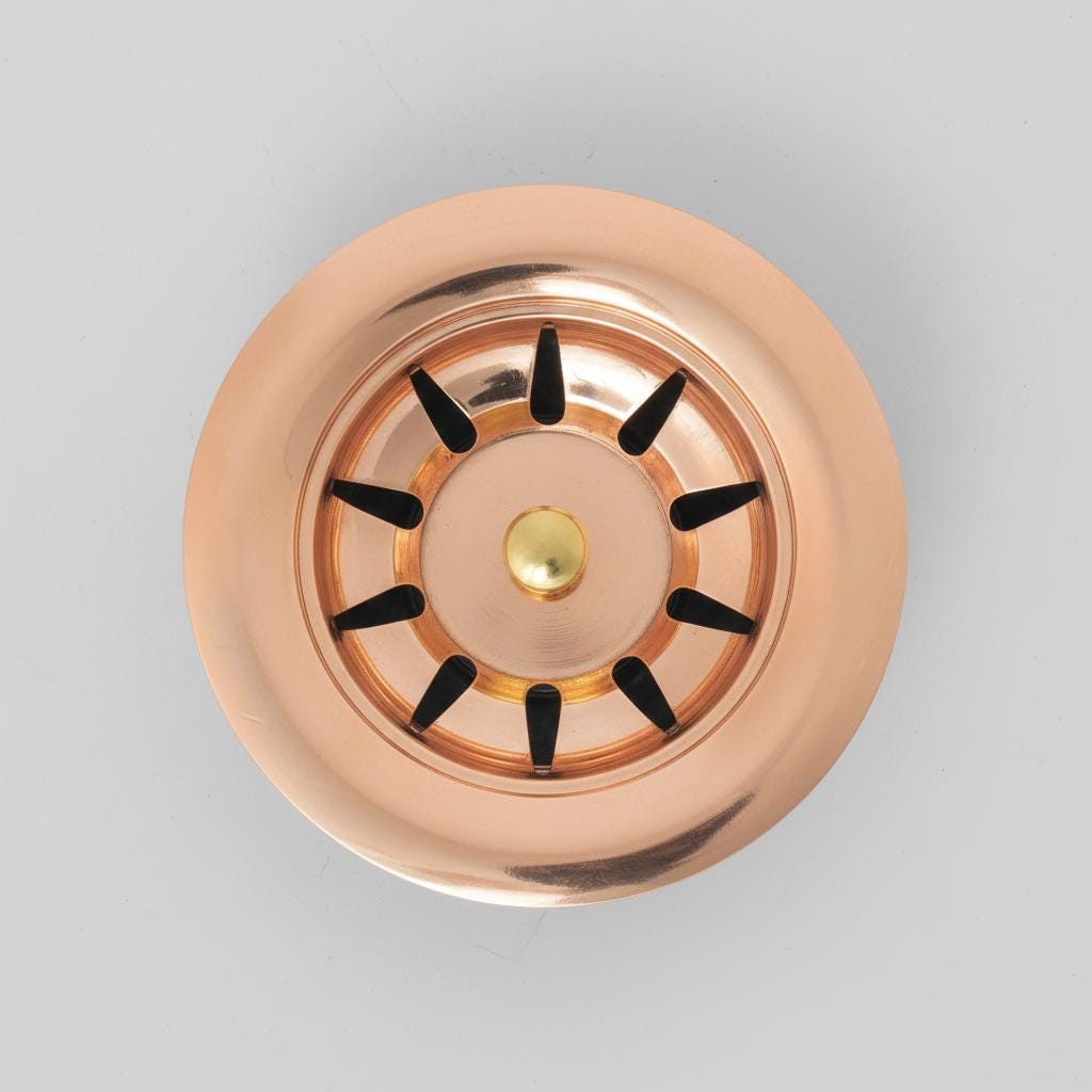 Solid Copper Sink Drain Stopper – Handmade Bathroom & Kitchen Drain Cover, Unlacquered Copper Strainer with Patina