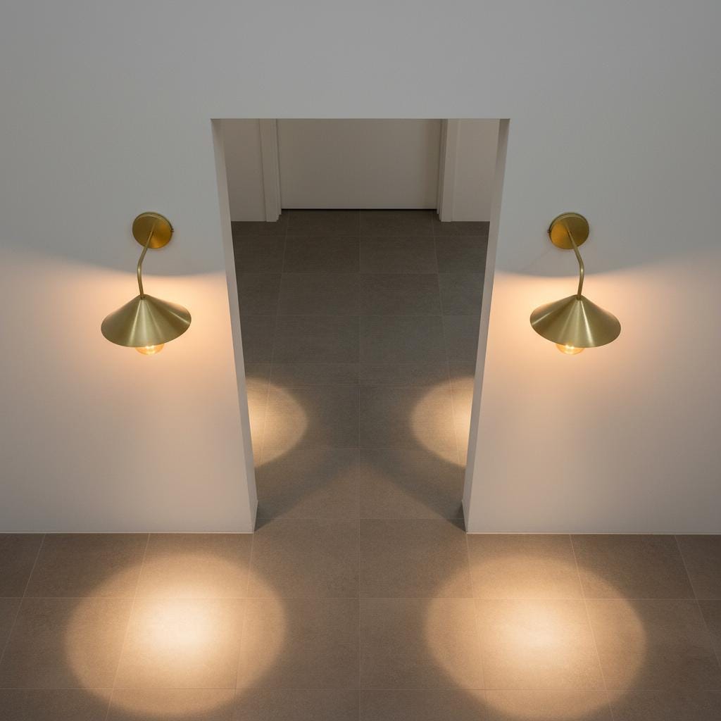 Unlacquered Brass Wall Light – Handmade Straight Arm Cone Shade Sconce for Bathroom or hallways