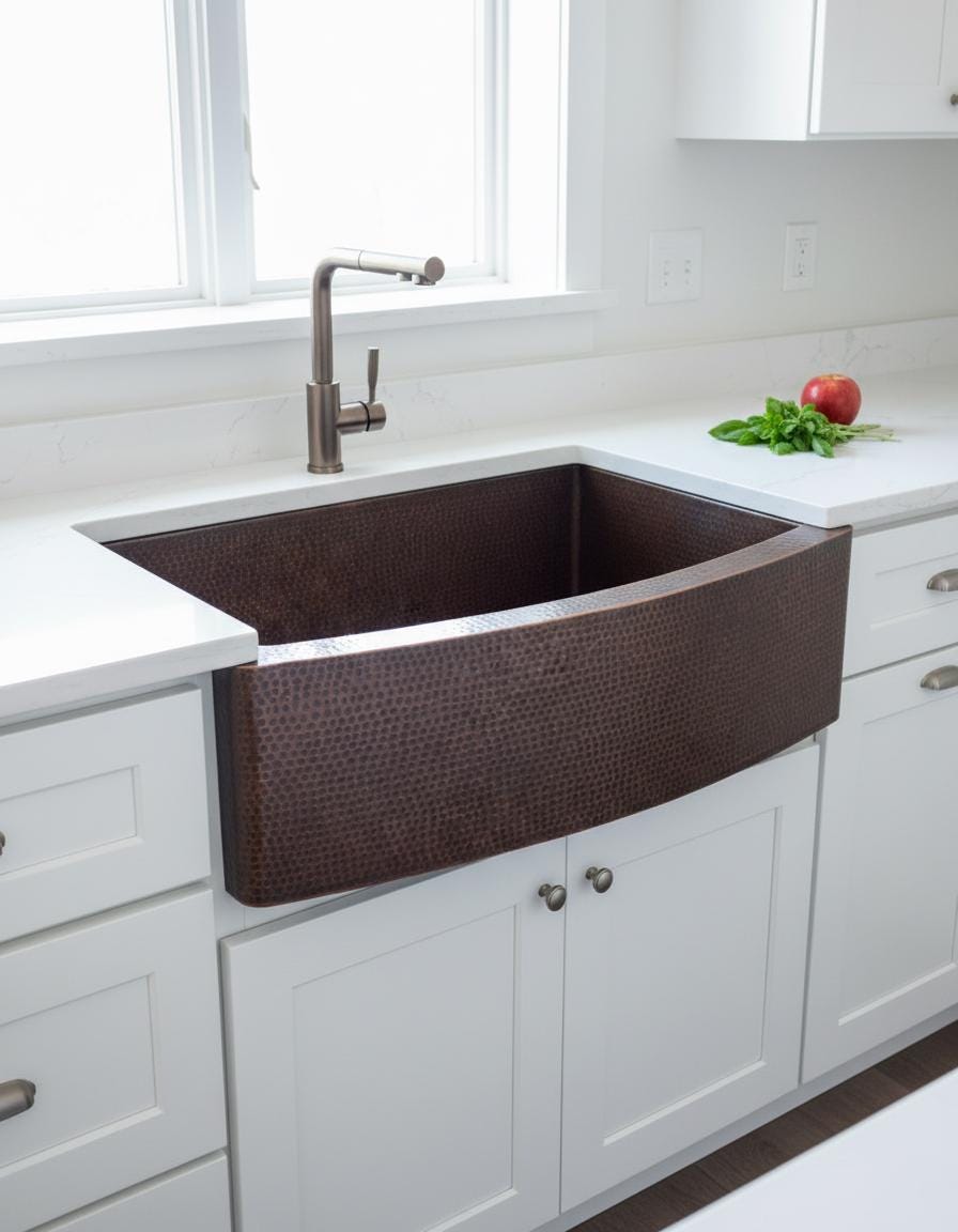 Handmade Hammered Copper Farmhouse Sink – Large Apron Front Kitchen Basin