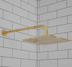Unlacquered Solid Brass Square Rainfall Shower Head – Handmade Wall Mount Shower Arm