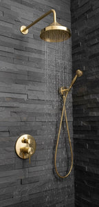Unlacquered Solid Brass Shower System – Single Lever Wall Mount Rainfall Shower with Handheld Sprayer