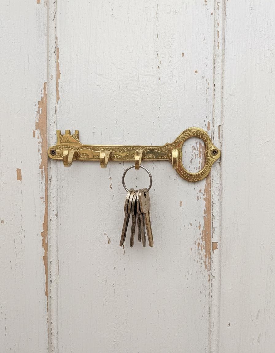 Engraved Brass Key Hook Rack – Unlacquered Wall Mount Key Holder