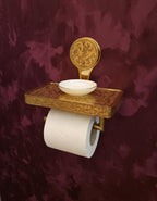 Engraved Solid Brass Toilet Paper Holder with Shelf – Unlacquered Luxury Bathroom Fixture