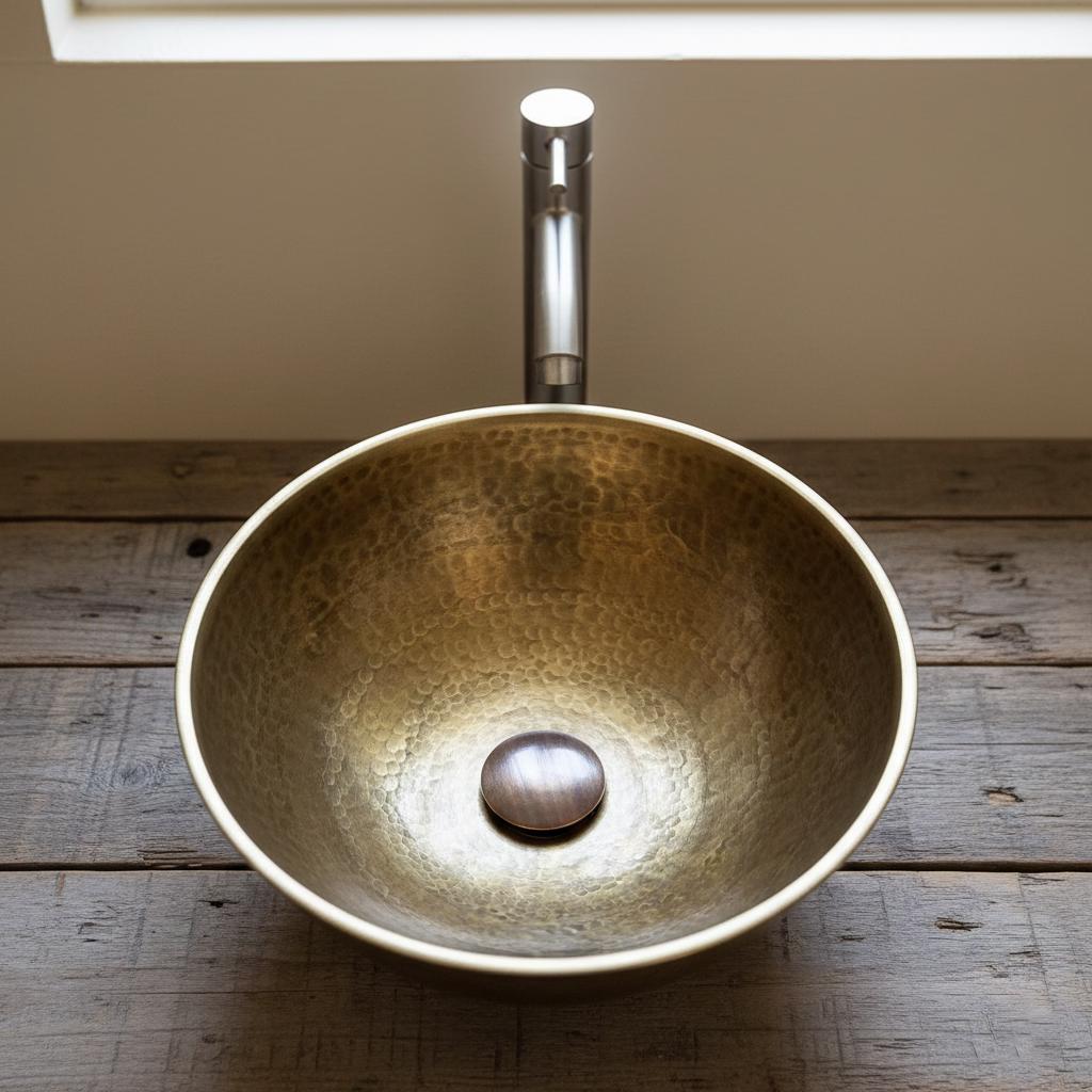 Handmade Round Brass Vessel Sink with Oil Patina Finish for Modern Bathroom Vanities