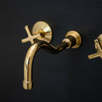 Unlacquered Solid Brass Wall Mount Faucet – Handmade Cross Handle Bathroom Mixer Or Bar Sink