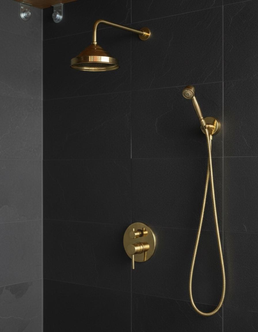 Unlacquered Solid Brass Shower System – Single Lever Wall Mount Rainfall Shower with Handheld Sprayer