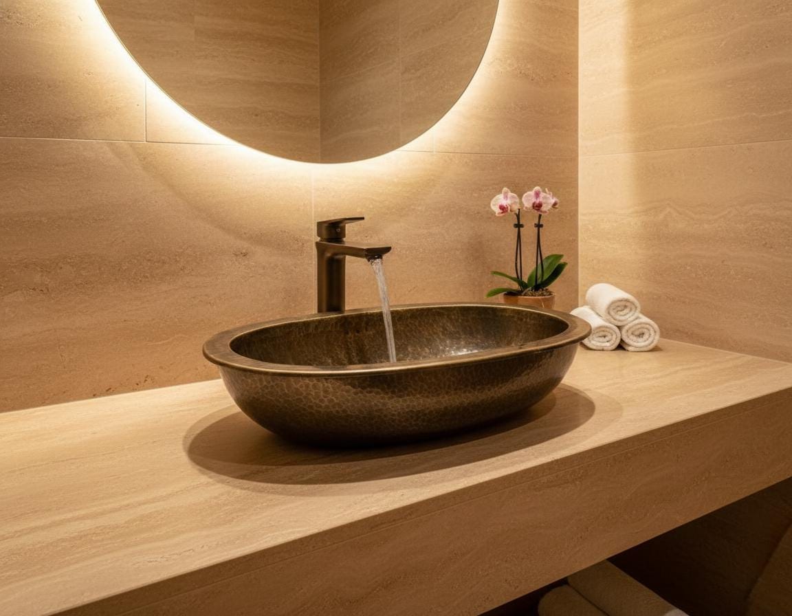 Handmade Oval Brass Vessel Basin – Hammered Antique Finish Bathroom Wash Bowl for Vanity Countertop