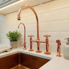 Solid Brass Farmhouse Kitchen Bridge Faucet with Sprayer And Cold Water Tap