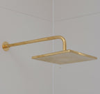 Unlacquered Solid Brass Square Rainfall Shower Head – Handmade Wall Mount Shower Arm