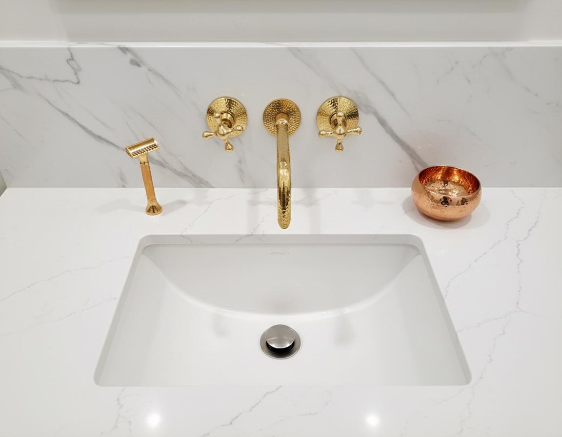 Unlacquered Solid Brass Hammered Wall Mount Faucet – Handmade Cross Handle Bathroom Mixer