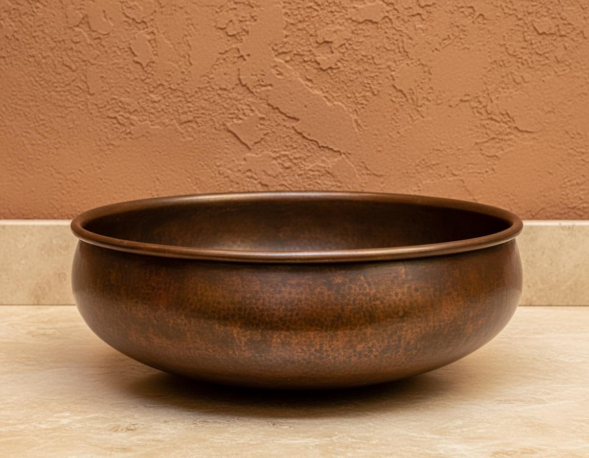 Handmade Fire Patina Copper Vessel Sink with Aged Finish for Luxury Bathroom Vanity Designs