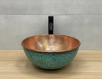 Handmade Turquoise Patina Copper Vessel Sink with Hammered Interior for Modern Bathroom Vanity Decor