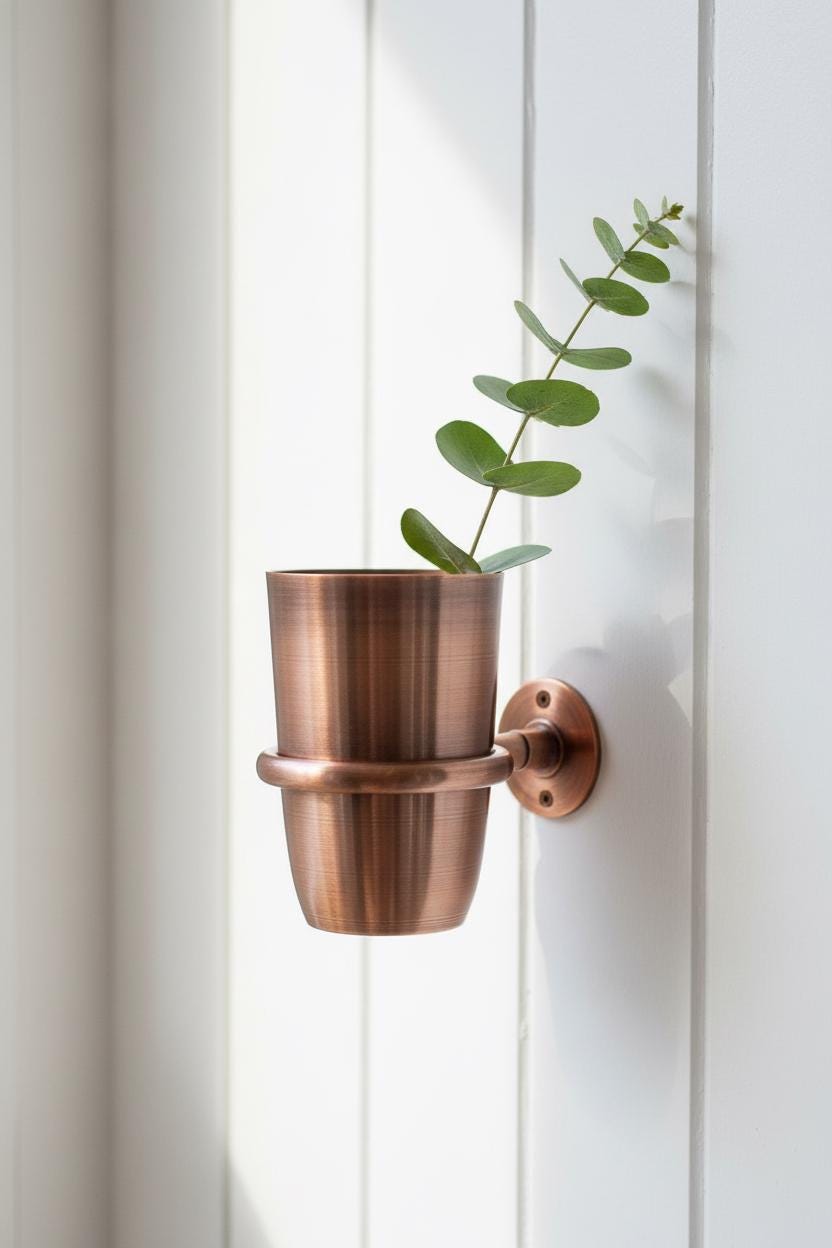 Copper Wall-Mount Toothbrush Holder – Handcrafted Bathroom Cup & Accessories Set