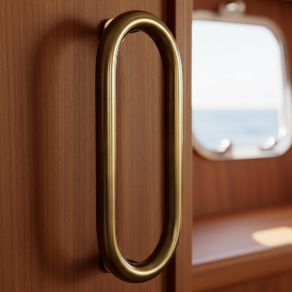 Handmade Oval Brass Door Pull Handle Minimalist Solid Metal Hardware for Modern Interiors