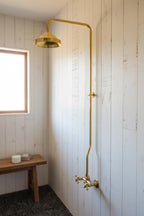 Unlacquered Solid Brass Shower System – Handmade Wall Mount Rainfall Shower with Dual Cross Handles