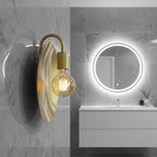 Unlacquered Brass Wall Light – Helios Inspired Round Backplate Sconce with Exposed Bulb