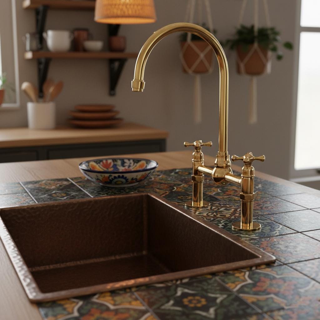 Unlacquered Brass Bridge Faucet – Solid Brass Kitchen Mixer Tap, Luxury Gooseneck Farmhouse Sink Fixture