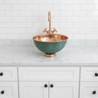 Handmade Turquoise Patina Copper Vessel Sink with Faucet for Luxury Bathroom Vanity Decor