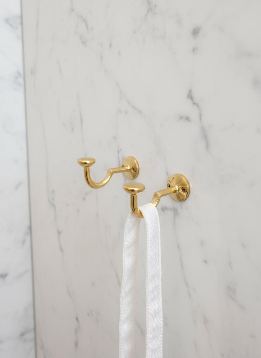 Set of Two Solid Brass Wall Hooks – Unlacquered Minimalist Coat & Towel Hangers Set