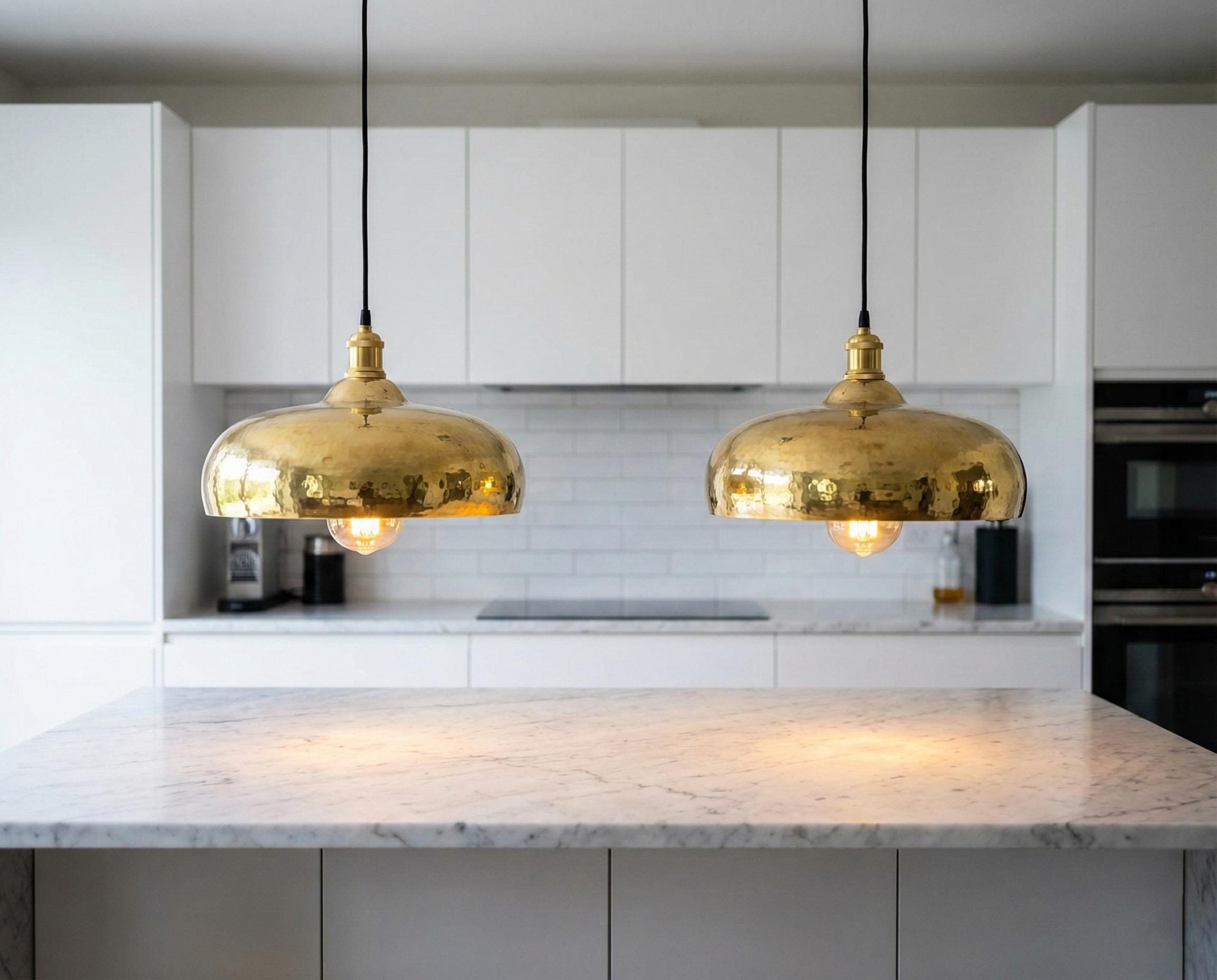 Hand Hammered Brass Pendant Light – Solid Brass Hanging Ceiling Lamp for Kitchen Island, Dining Table, Bar or Entryway