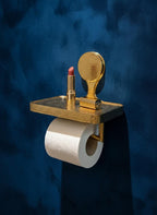 Hammered Brass Toilet Paper Holder with Shelf – Unlacquered Solid Brass Bathroom Fixture
