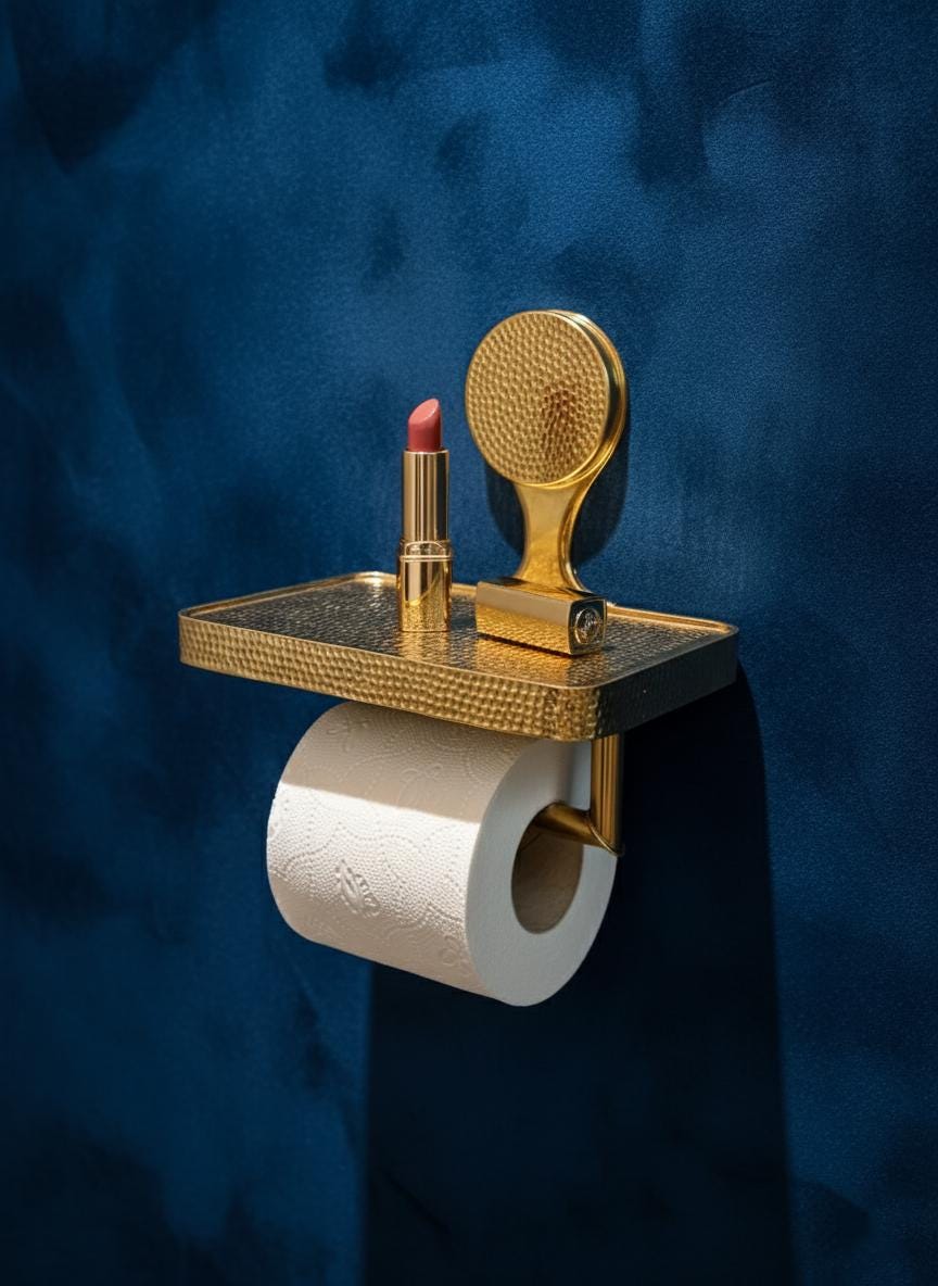 Hammered Brass Toilet Paper Holder with Shelf – Unlacquered Solid Brass Bathroom Fixture