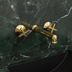 Unlacquered Solid Brass Wall Mount Faucet – Modern Cross Handle Bathroom or Vanity Sink Tap