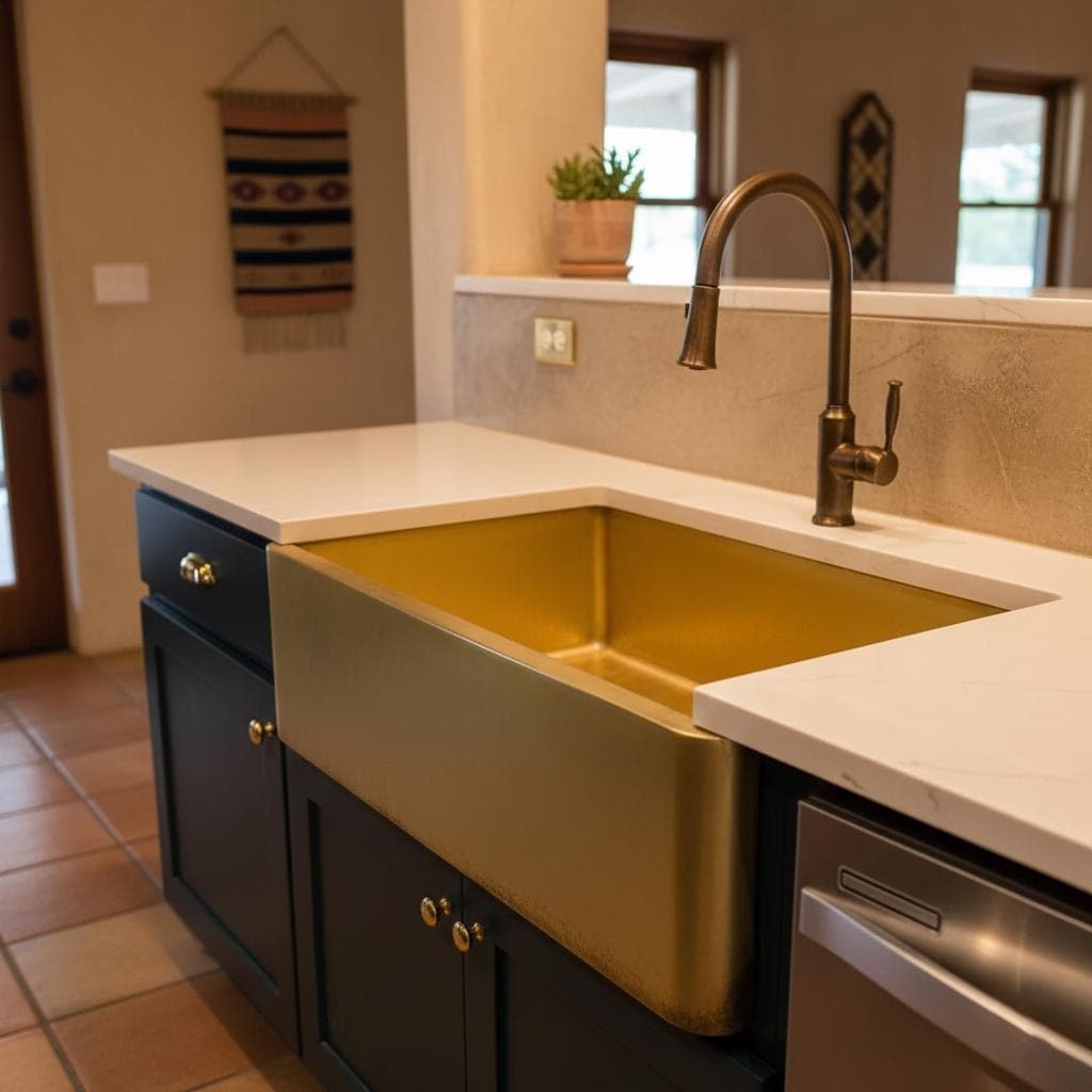 Handmade Solid Brass Farmhouse Sink, Apron Front Kitchen Basin, Unlacquered Brass Trough Sink