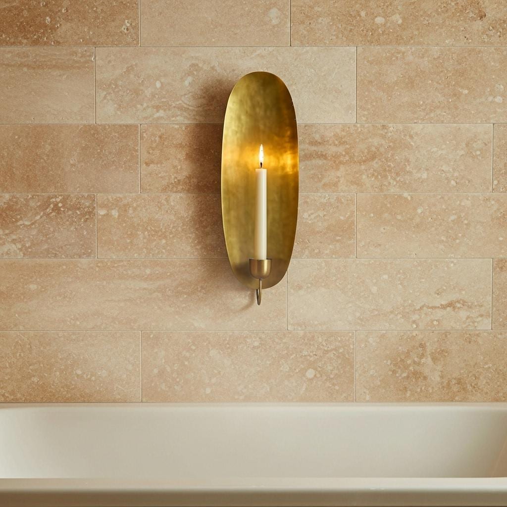 Oval Hammered Brass Wall Sconce Candle Holder Handmade Luxury Bathroom Accent Lighting