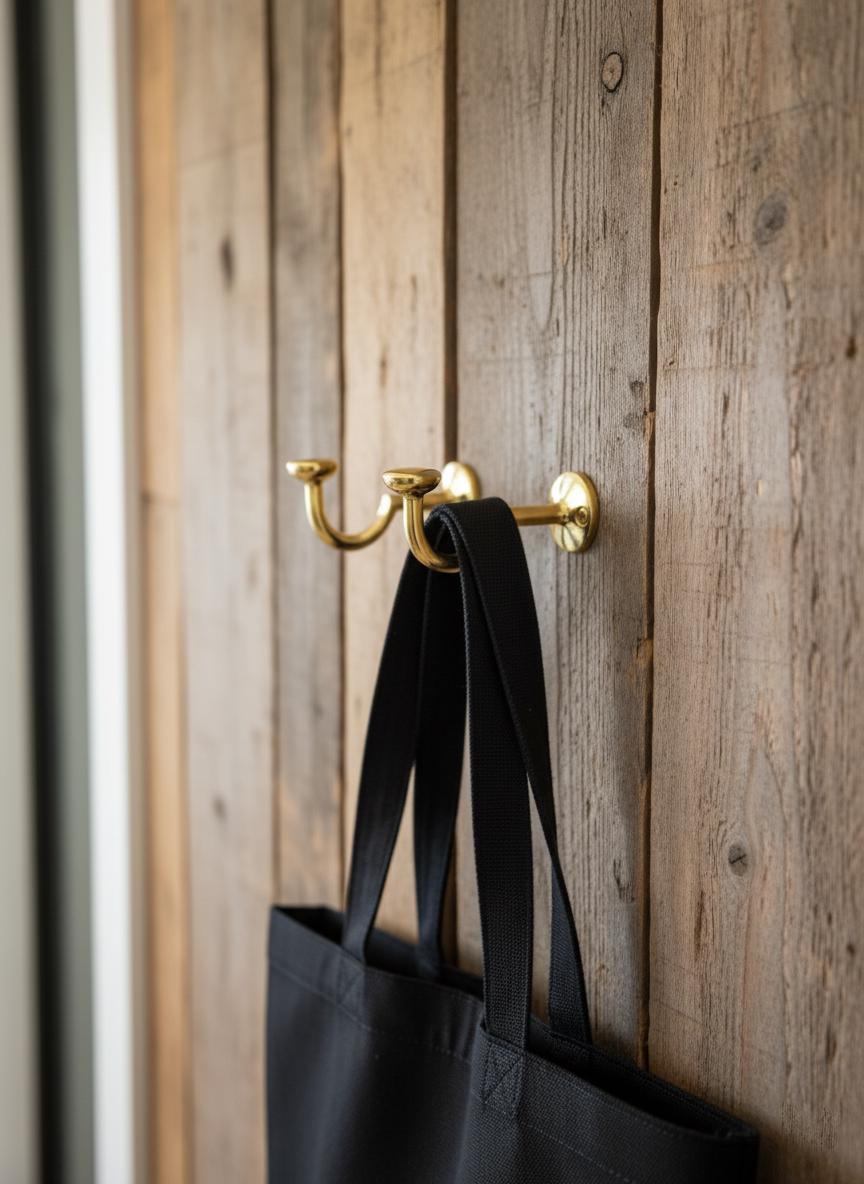 Set of Two Solid Brass Wall Hooks – Unlacquered Minimalist Coat & Towel Hangers Set