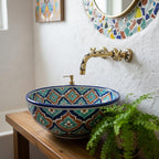 Wall-Mount Faucet – Unlacquered Brass & Resin Handle Bathroom Tap, Handmade Art Deco Basin Mixer