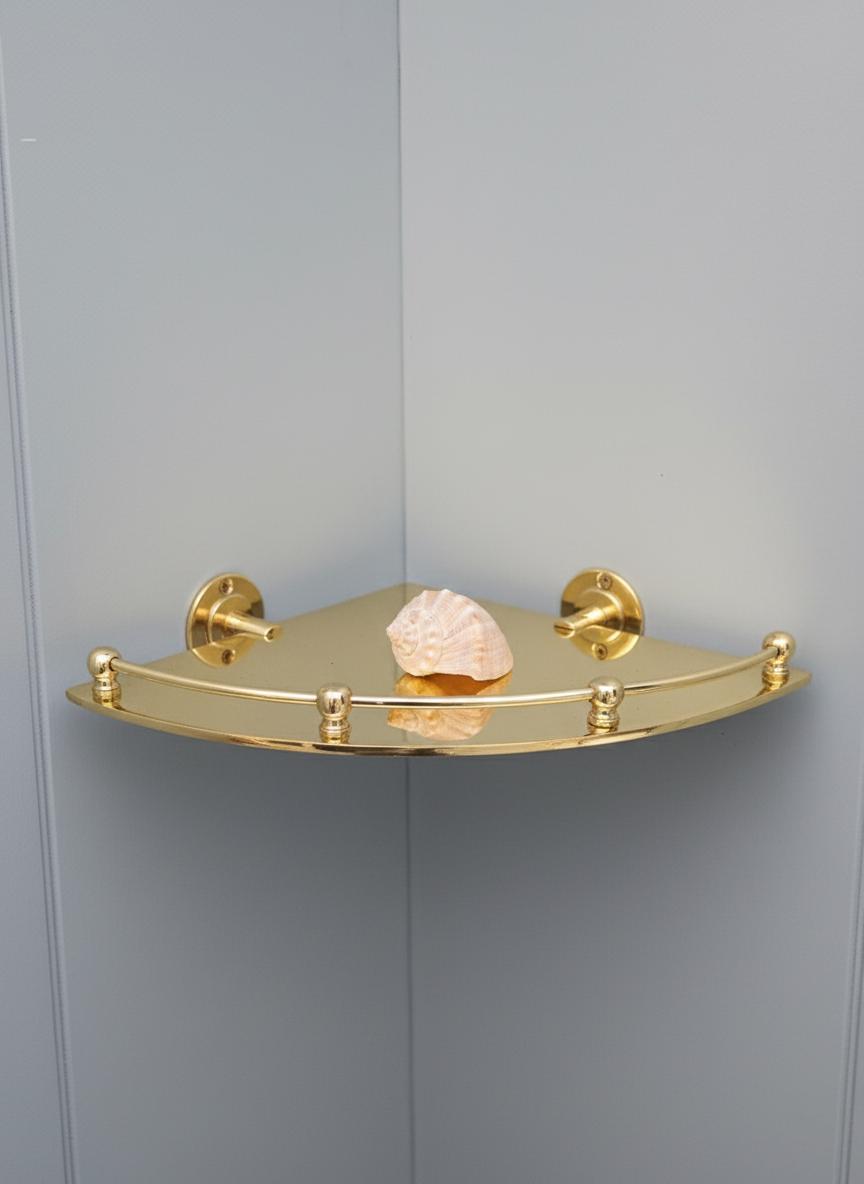Unlacquered Solid Brass Corner Shelf – Luxury Wall-Mount Bathroom Storage