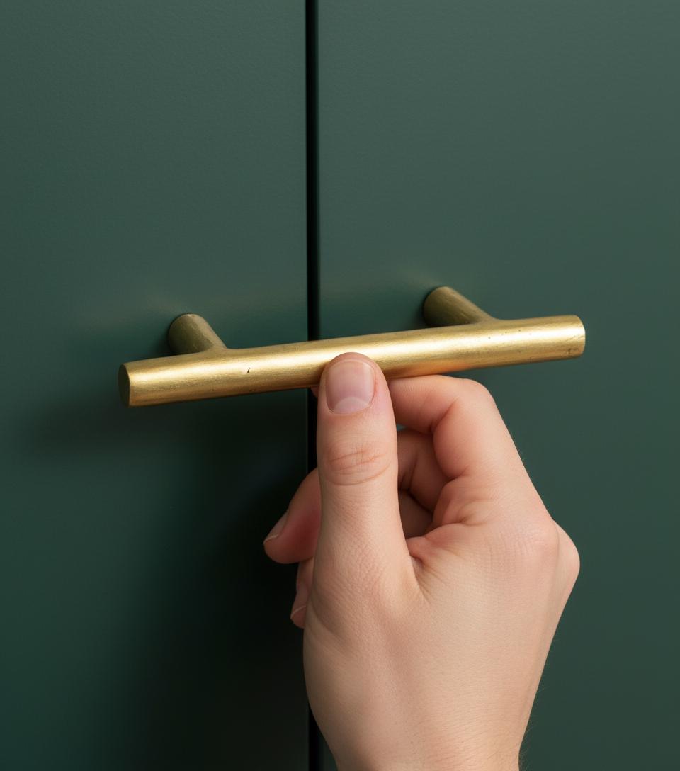 Set of Solid Brass T-Bar Handle – Minimalist Unlacquered Cabinet Pull for Modern Kitchens