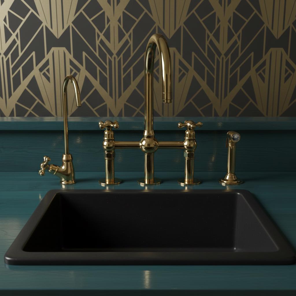 Unlacquered Brass Bridge Kitchen Faucet – Solid Brass Farmhouse Tap with Sprayer