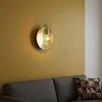 Unlacquered Brass Wall Light – Helios Inspired Round Backplate Sconce with Exposed Bulb