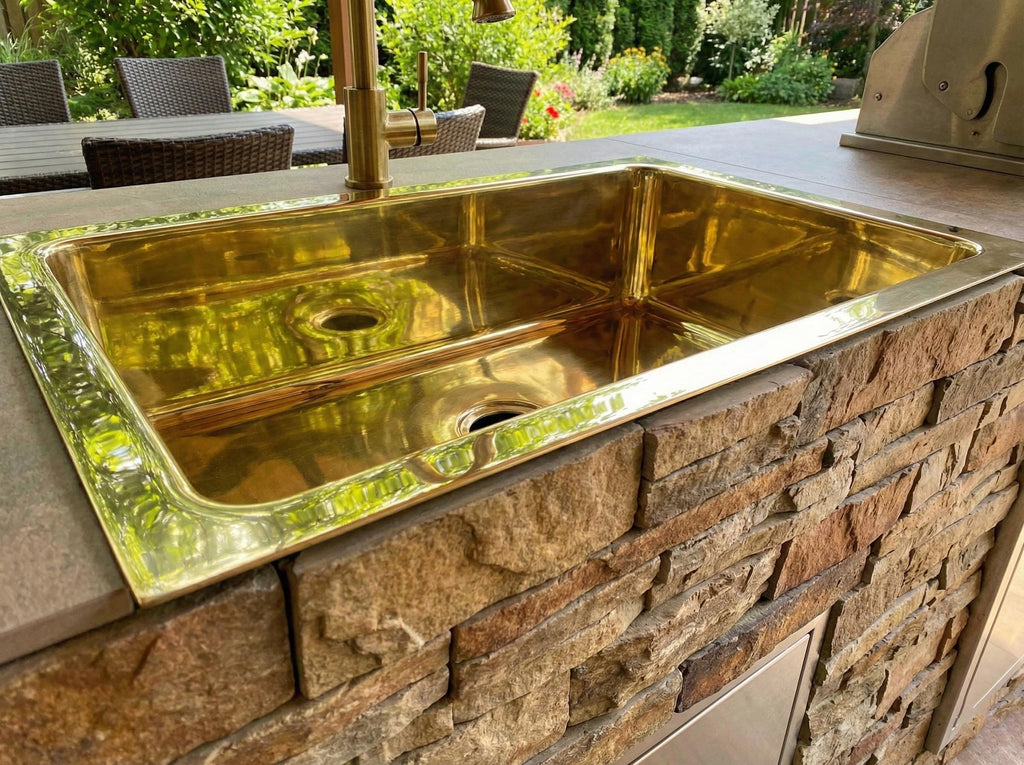 Rectangular Undermount Polished Brass Kitchen Basin – Handmade Solid Brass Prep Sink for Island, Bar or Modern Countertop