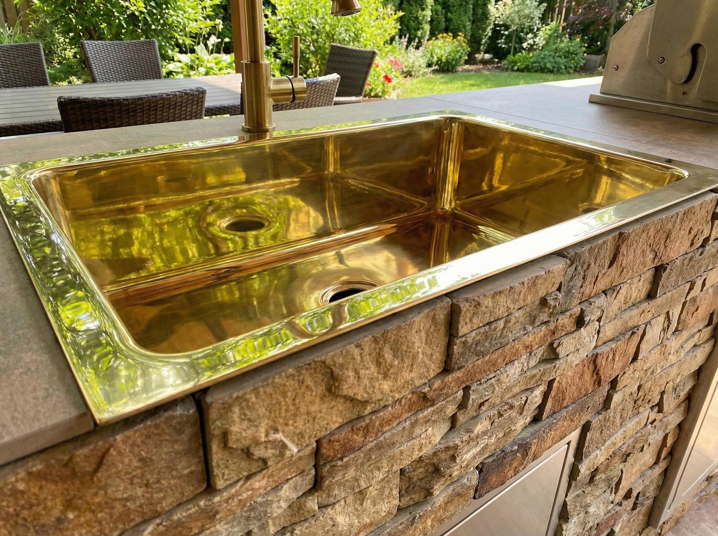 Rectangular Undermount Polished Brass Kitchen Basin – Handmade Solid Brass Prep Sink for Island, Bar or Modern Countertop