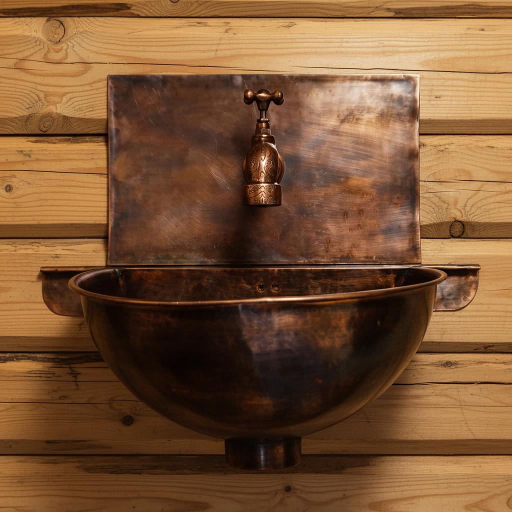 Handmade Solid Copper Wall Mount Bathroom Sink with Faucet and Backplate Vanity Basin