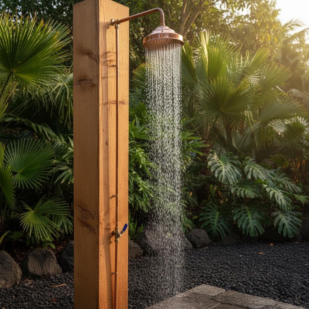 Outdoor Solid Copper Shower – Handmade Garden or Pool Shower with Brass Fixtures