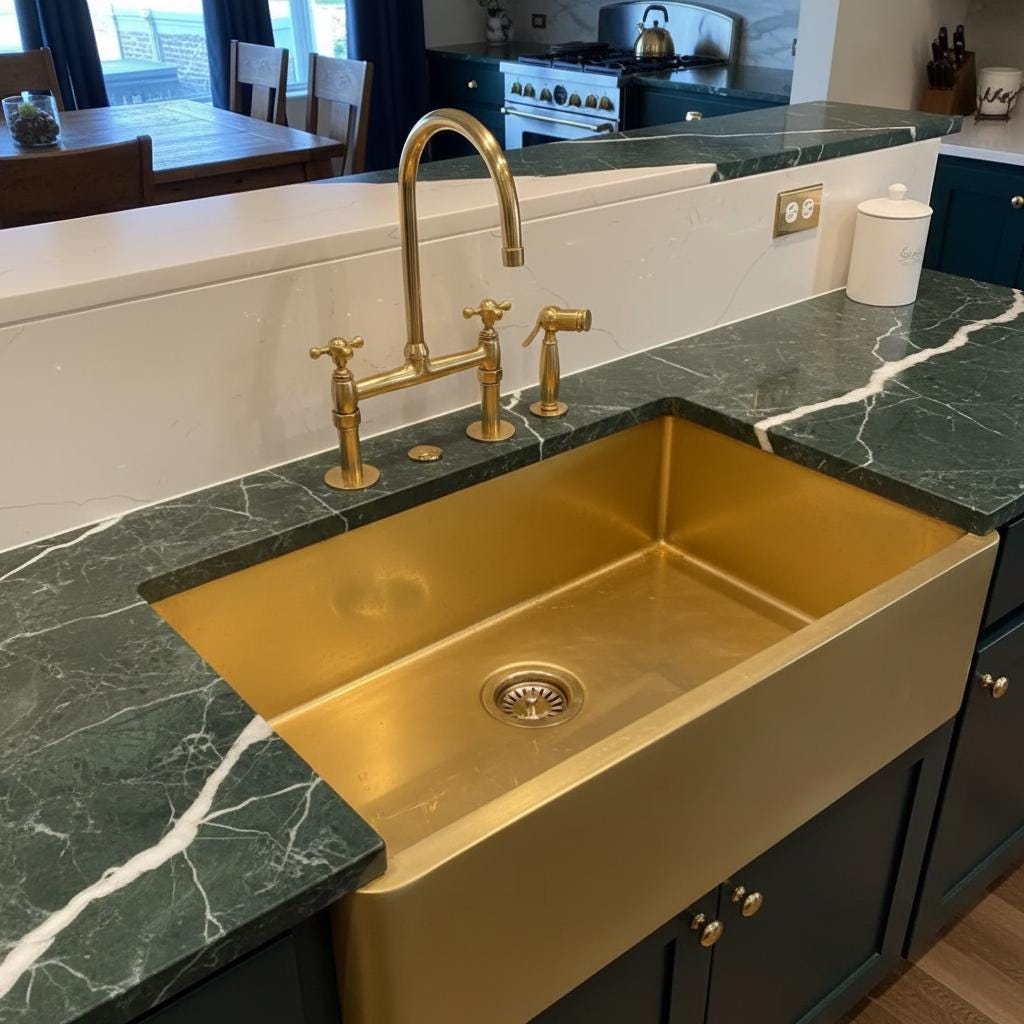 Handmade Solid Brass Farmhouse Sink, Apron Front Kitchen Basin, Unlacquered Brass Trough Sink