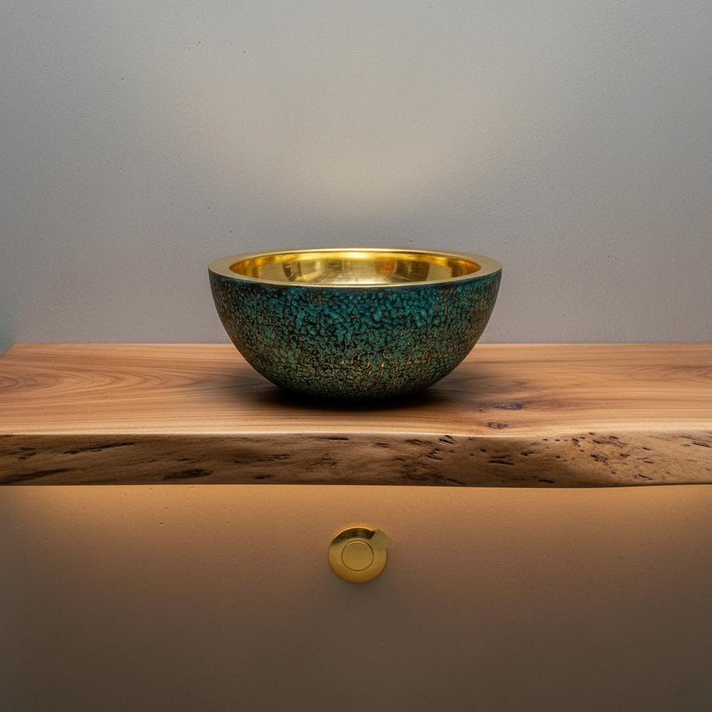 Handmade Green Patina Brass Vessel Sink: Bathroom Bowl for Vanity or Powder Room