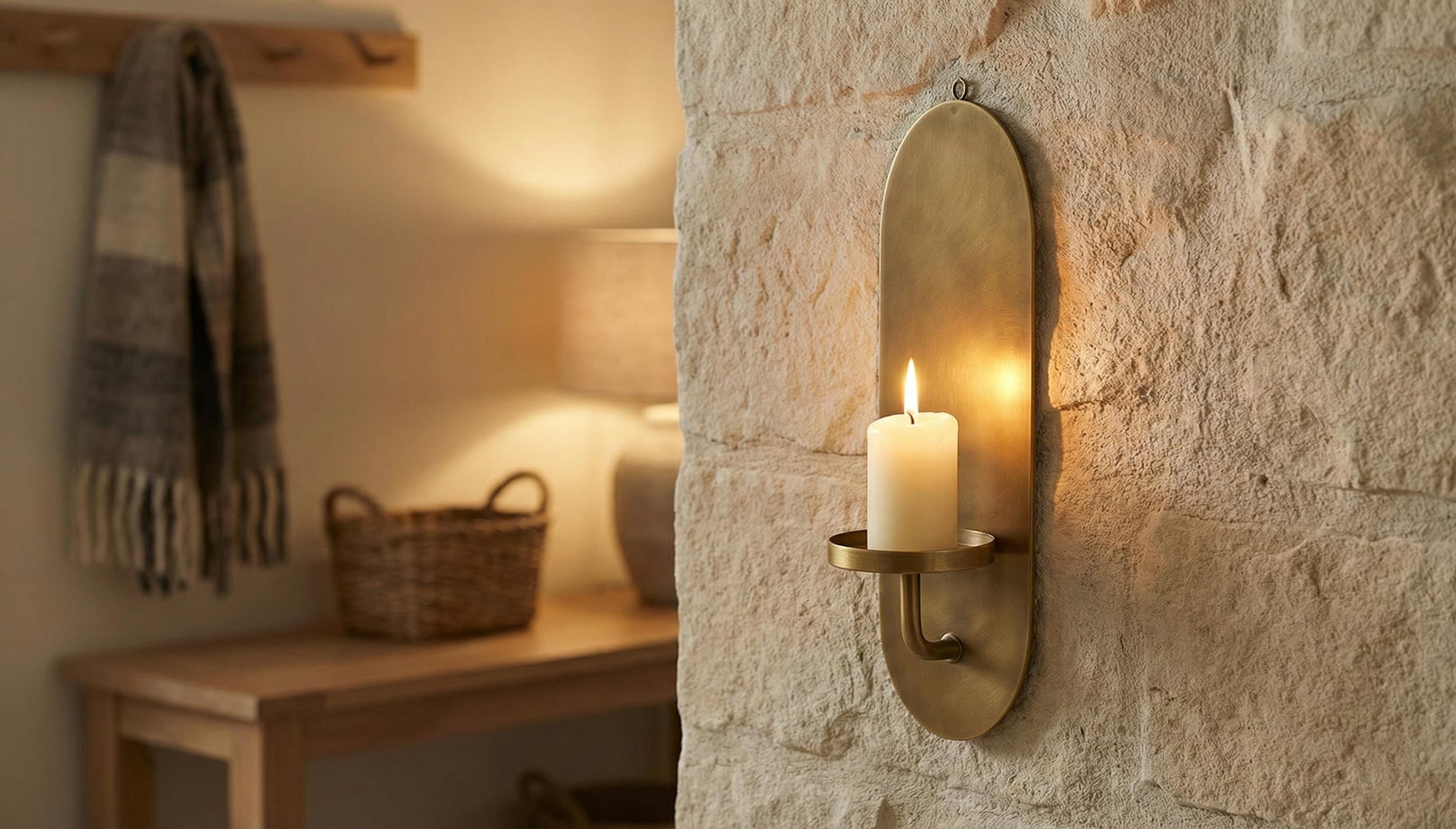 Handmade Solid Brass Wall Candle Holder Minimalist Modern Wall-Mount Sconce Decor