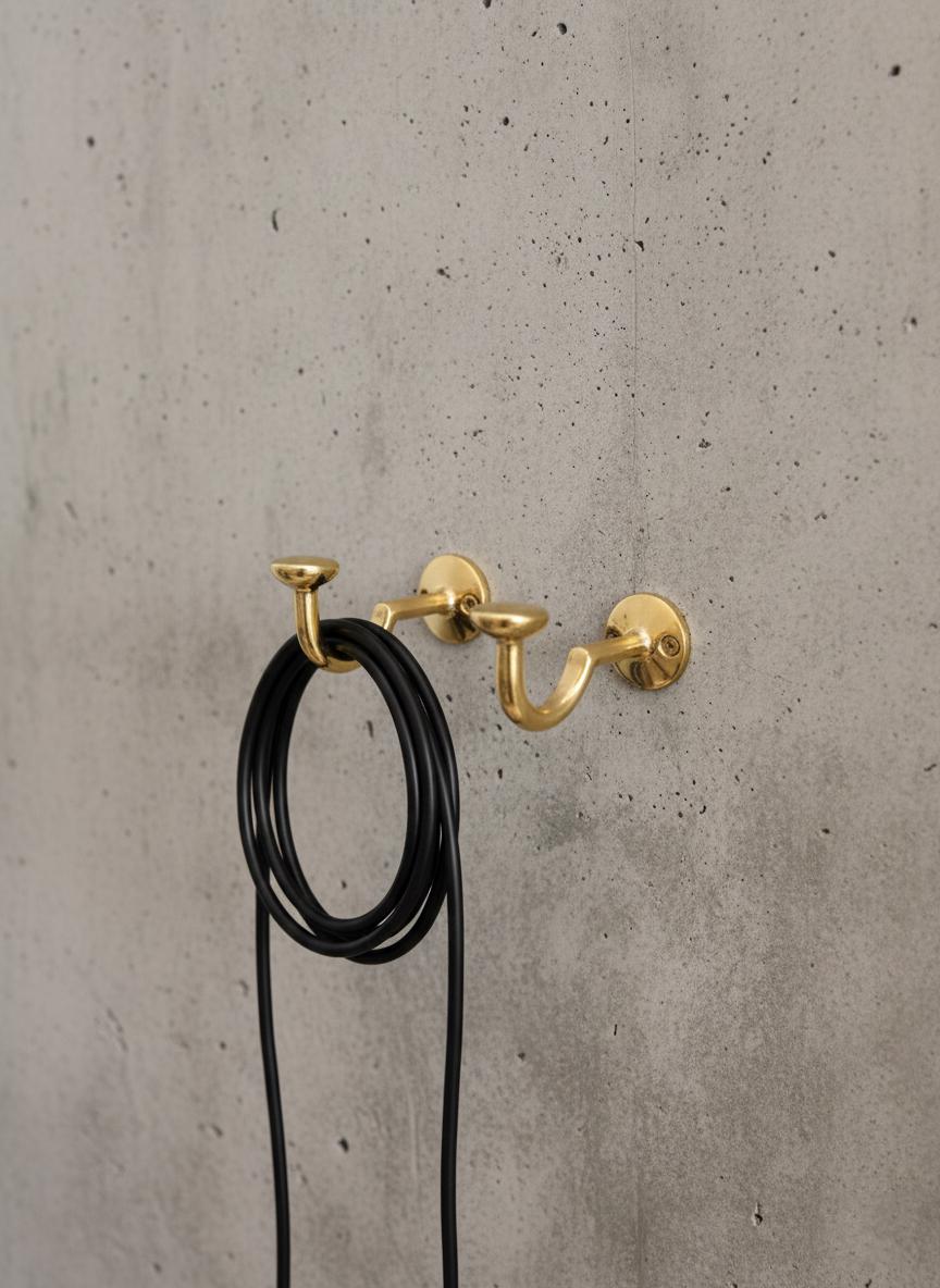 Set of Two Solid Brass Wall Hooks – Unlacquered Minimalist Coat & Towel Hangers Set