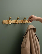 Engraved Solid Brass Coat Rack – Unlacquered Wall Hook Rail for Entryway or Bathroom